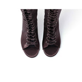 Satin Lace-Up Open Toe Boots Heel(Brown)