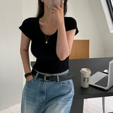 [BELLIDE MADE] Jade Slender Plain Short-Sleeved T-Shirt