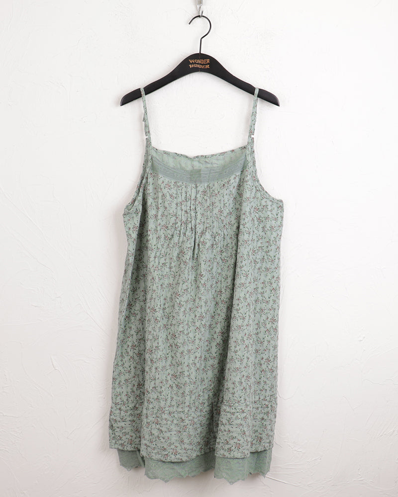 Dochi Vintage Flower Lace Pintuck Layered Tank Top Long One Piece