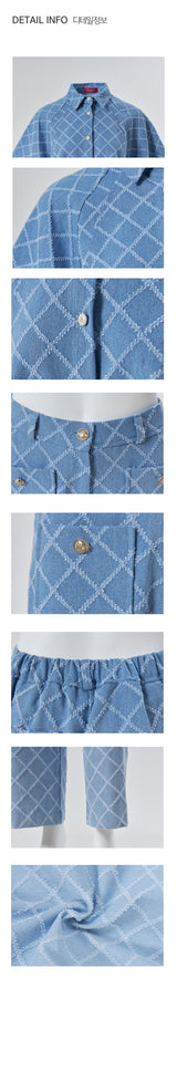 Bessey Denim Stitch Short-Sleeved Jacket Pants Two Piece Set 2 Colors
