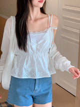 MN Ribbon Embroidered Flare Sleeveless Blouse (2color)