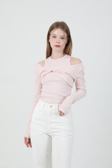 Layered Twist T-shirt Sleeveless Set Pink