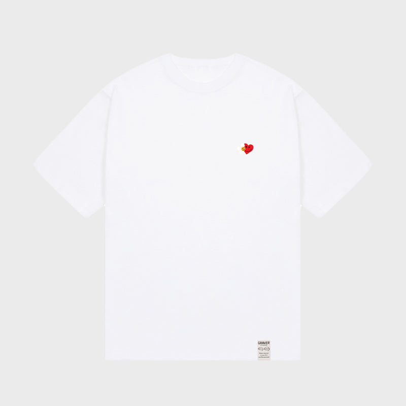 [UNISEX]フラワーハートハーフスマイル半袖Tシャツ