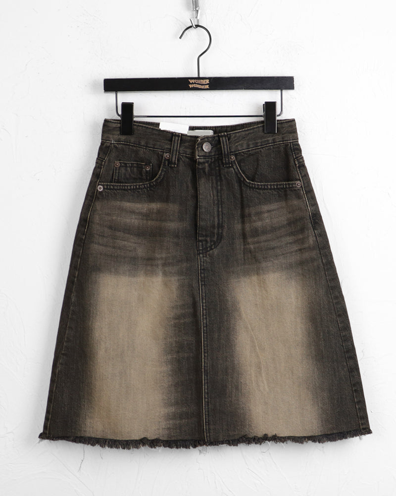 Pet dark washed damaged denim midi skirt