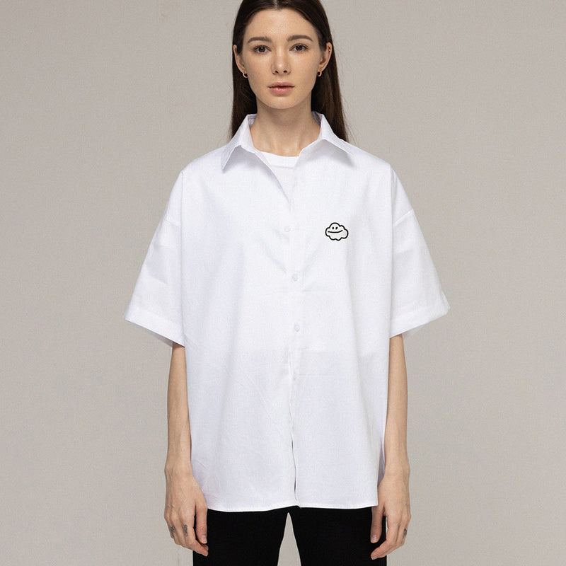 [UNISEX] Cloud Smile Embroidery Oversized Fit Short-Sleeved Shirt