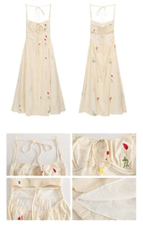 Cocktail sleeveless embroidered cotton long dress