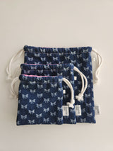 denim ribbon string pouch - deep blue L