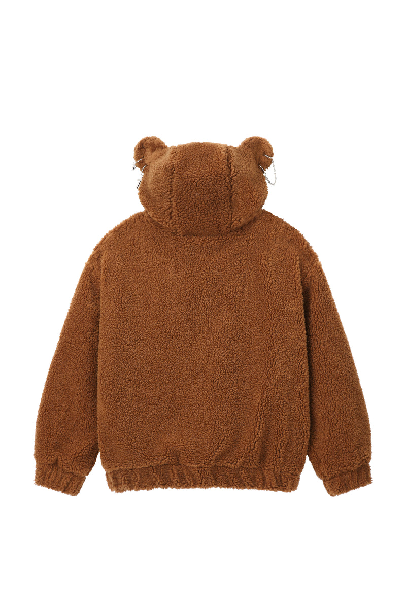 0 2 punk bear fleece jacket - BROWN