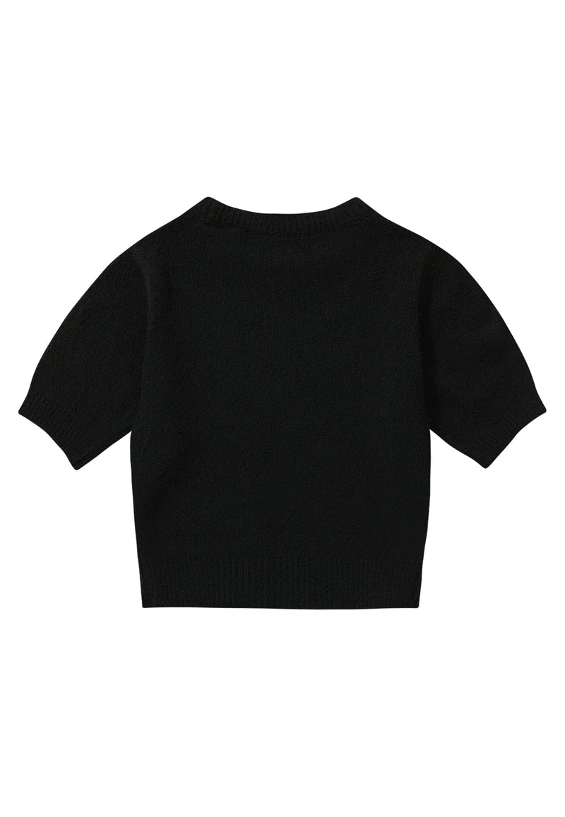 Boucle round neck knit - BLACK