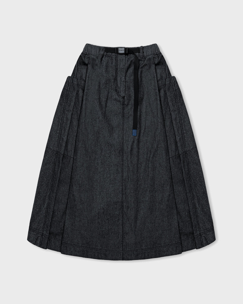 [AG.W] Belt Bloom Denim Skirt - Black Denim