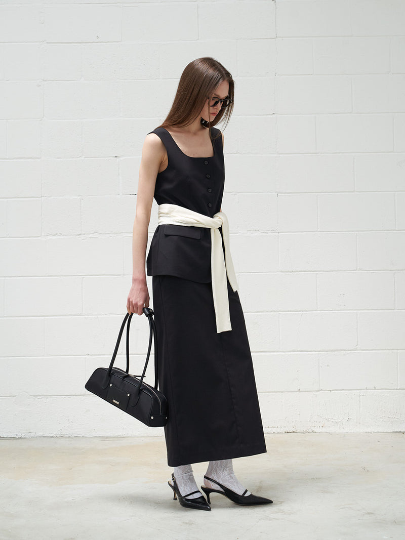 Slim Detail  Maxi Skirt Black