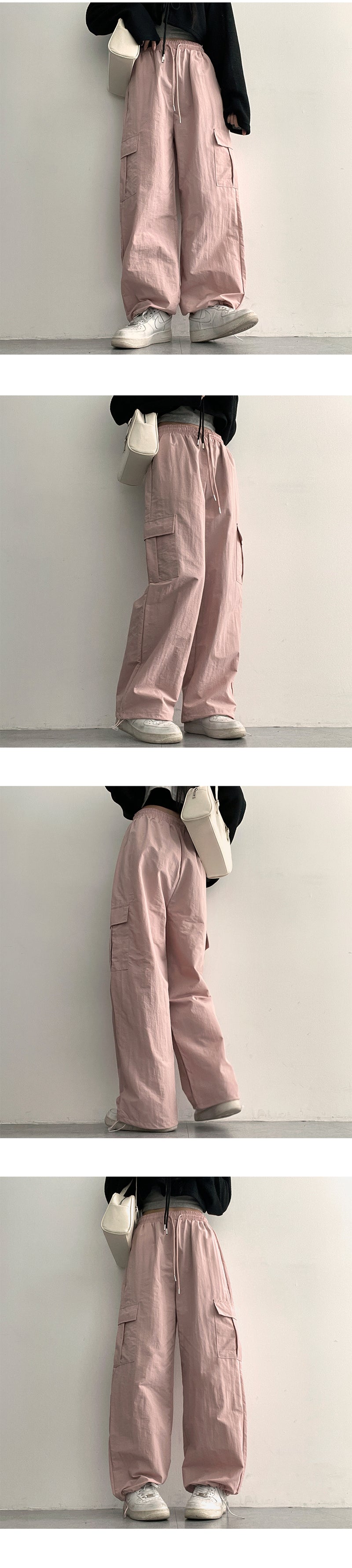 [Long summer pants!] Post nylon string wide cargo pants