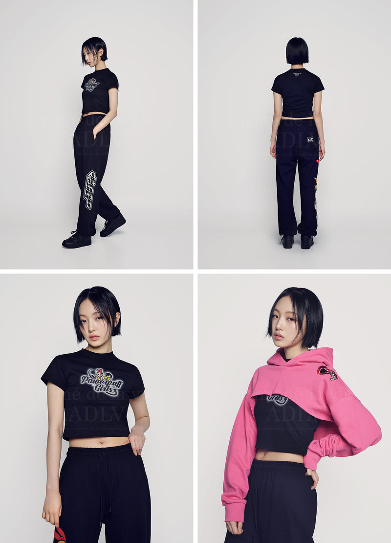 [24SS] The Powerpuff Girls x acmedelavie gradient curlylogo crop t-shirts BLACK