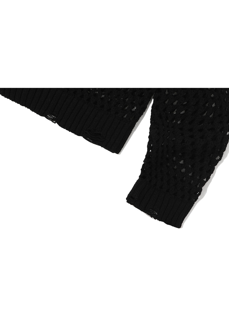 Mesh over punching knit -  BLACK