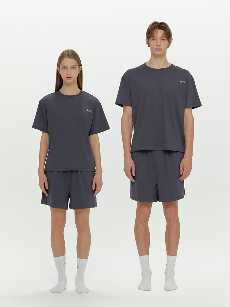 (Unisex) Essential Stretch Fit Half Sleeves PJ Set, Charcoal