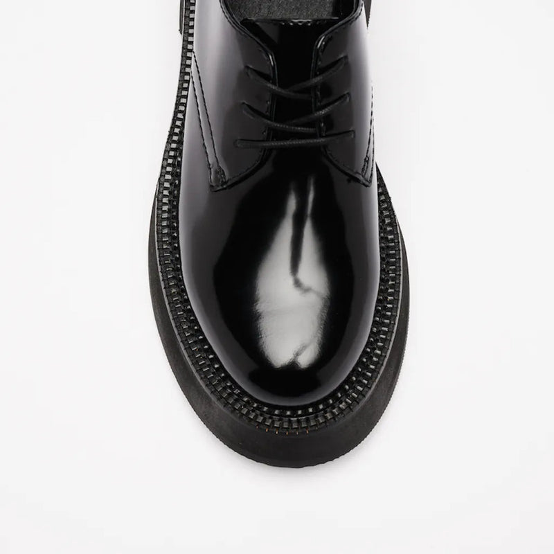 VATIC POLISHED DERBY SHOES BLACK Leather shoes with 45mm height-increasing thick soles