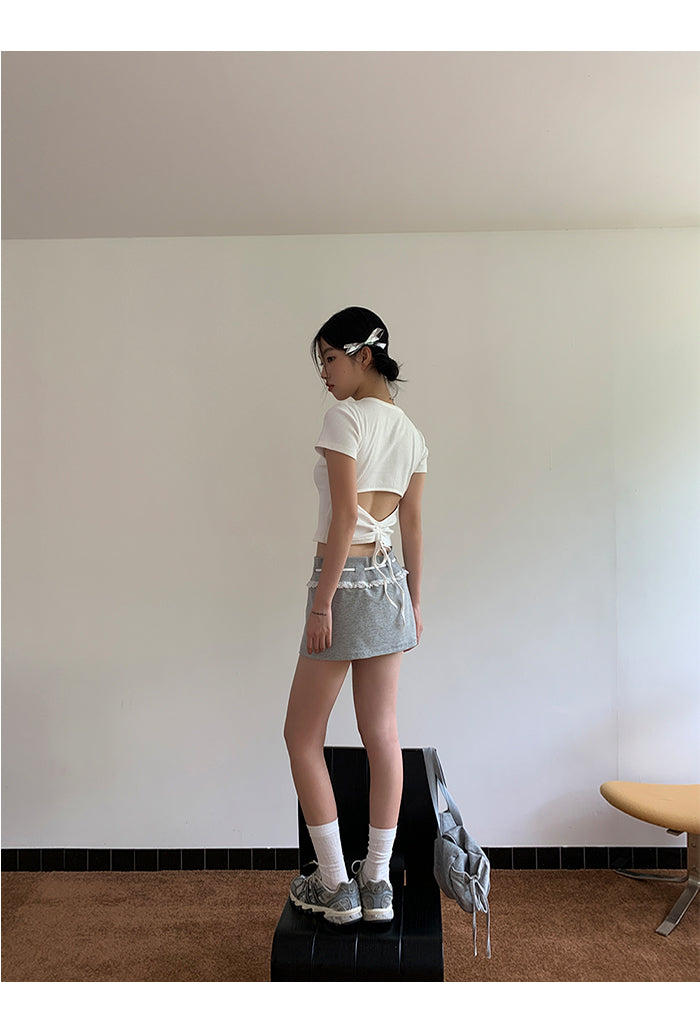 New gray lace mini pants skirt