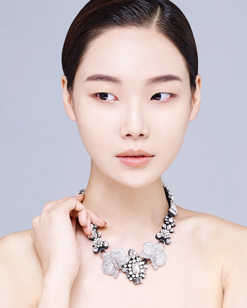 [Couture] Bridal Jeweled Orchid Silver Choker