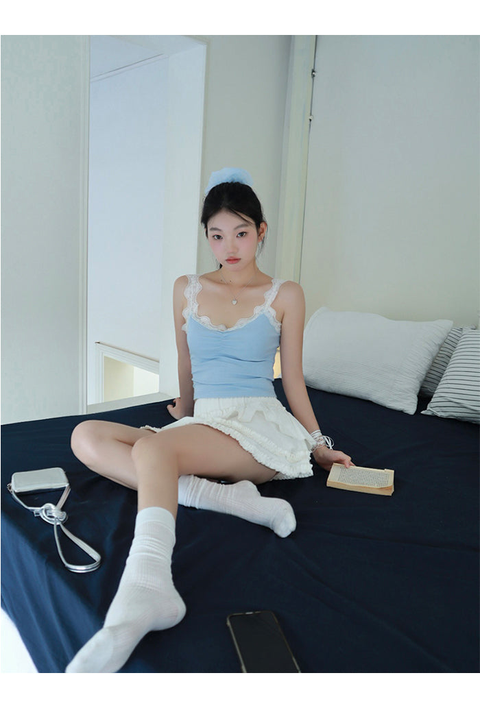Baby Blue Lace Cropped Sleeveless Tee