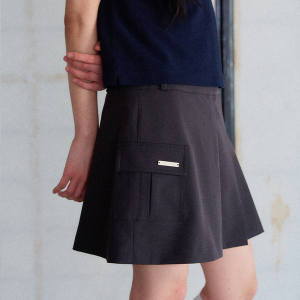 Cargo Pleats Mini Skirt [CHARCOAL]