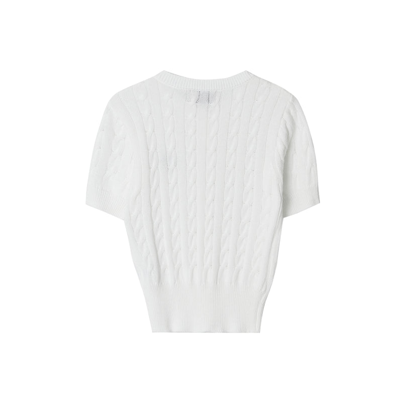 Baby Cable Short Sleeve Cardigan _ White