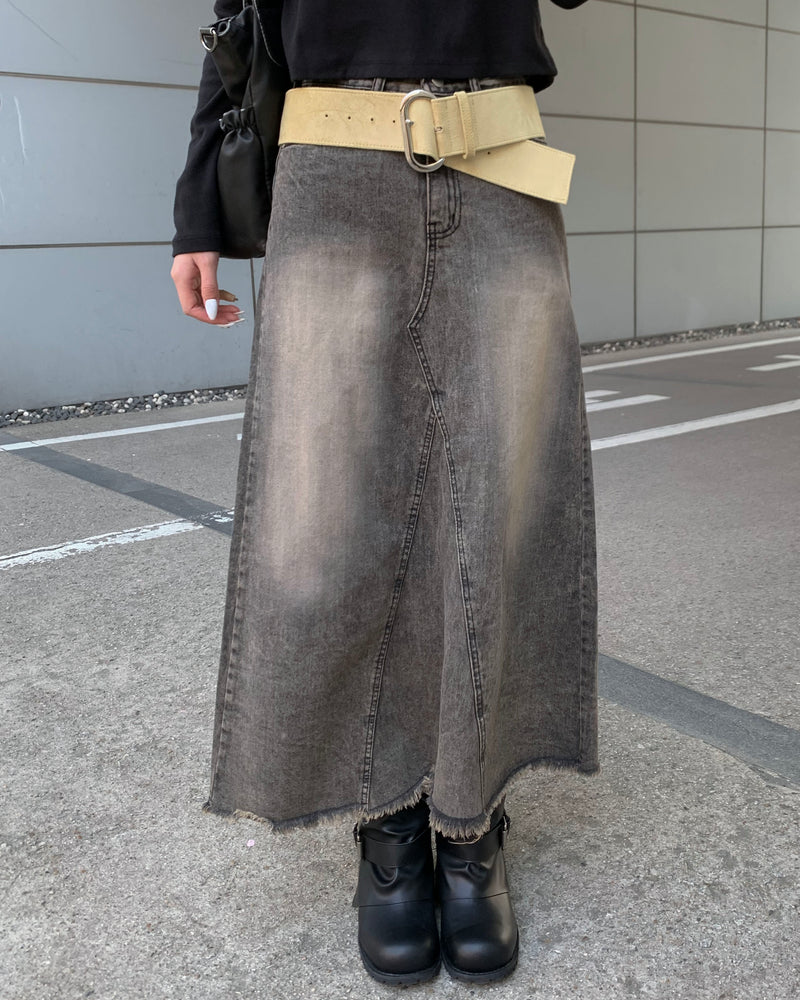 Rough denim long skirt