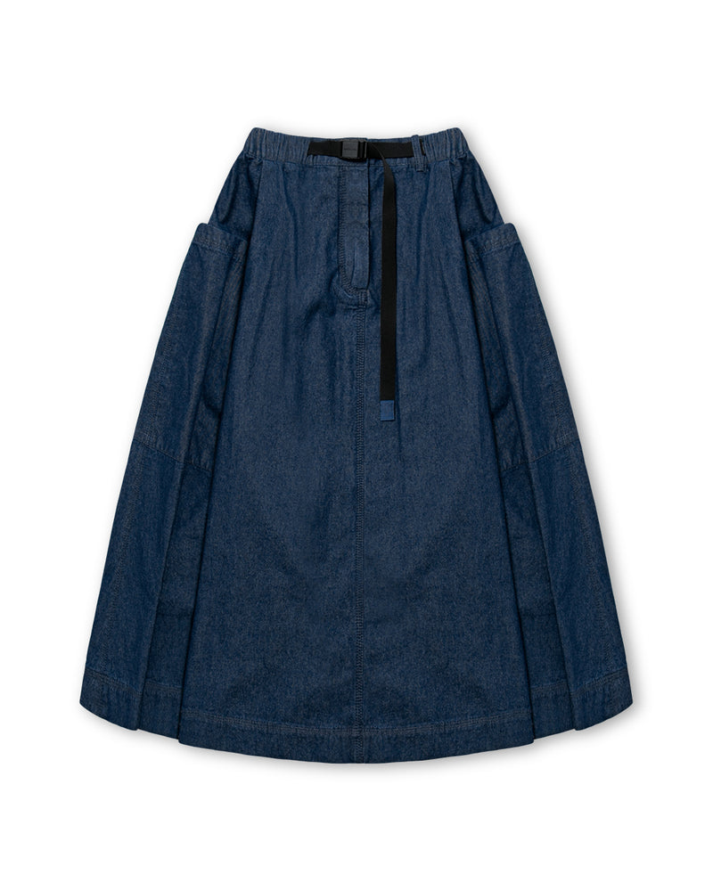 [AG.W] Belt Bloom Denim Skirt - Indigo Denim
