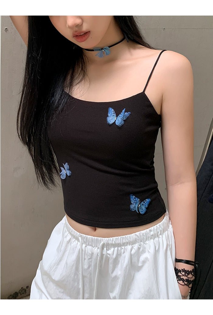 Blue Butterfly Strap Choker Sleeveless Tee