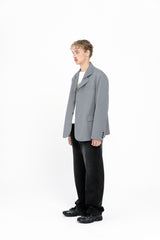 Layered collar 3 button merino wool blazer [GRAY]