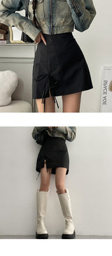 Jeans Back-banded Ribbon String Mini-Skirt