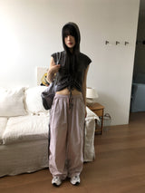 TM side color combination nylon two-way long wide jogger pants