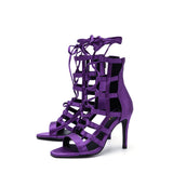 Satin Strappy Sandal Heel(Purple)