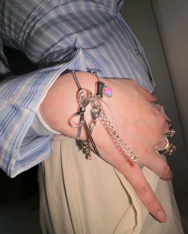 Silver two side ribbon bracelet