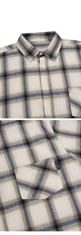 Tartan Pocket Checkered Short-Sleeved Shirt Beige