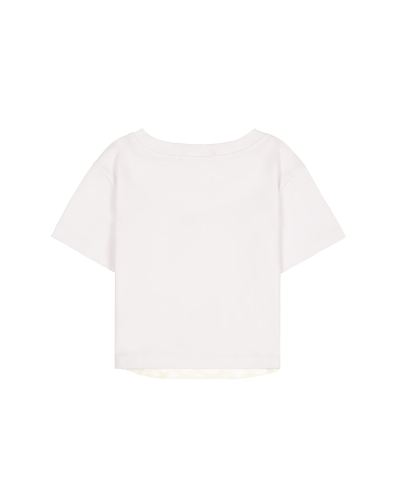 Lace Trimming Crop T-shirts [WHITE]