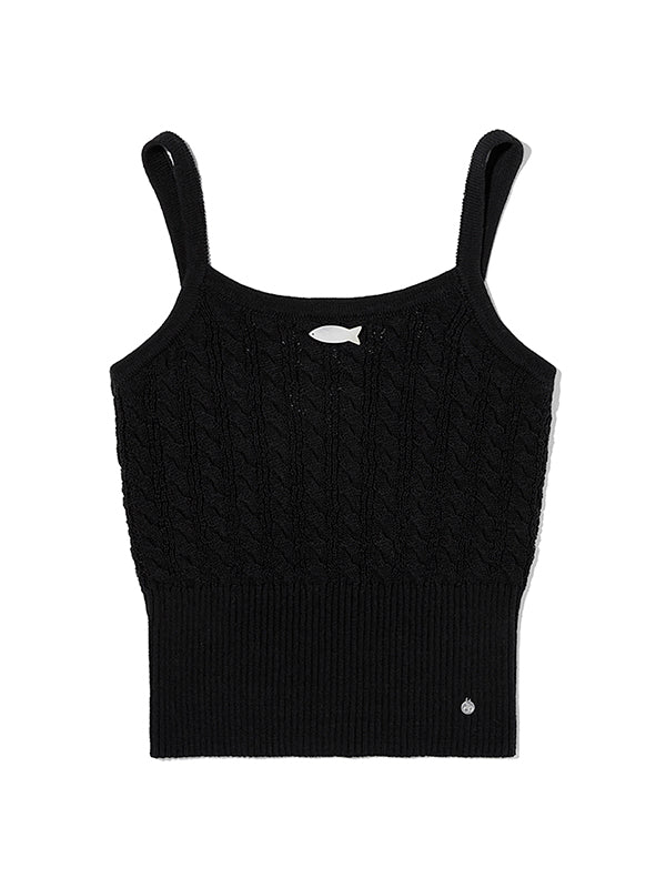 CABLE PATTERN KNIT SLEEVELESS [BLACK]