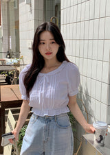 [SHOPPERMADE] HG Frill Square Lace Short Sleeve Blouse