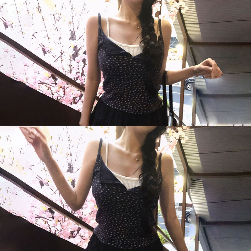 [BELLIDE MADE] FLOWER BUTTON LAYERED CAMISOLE