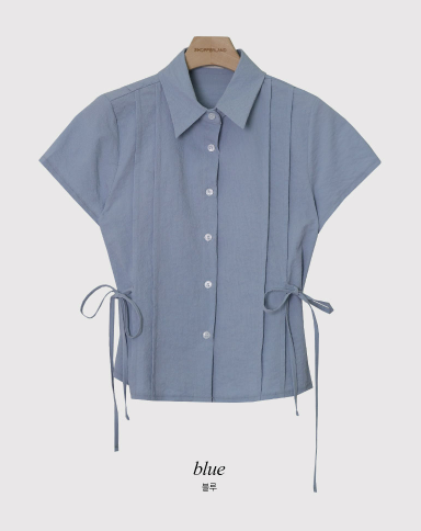 Ribbon Pintuck Seersucker Short Sleeve Shirt (2color)