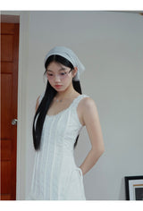 ロマンチックホワイトスリーブレスプリーツドレス