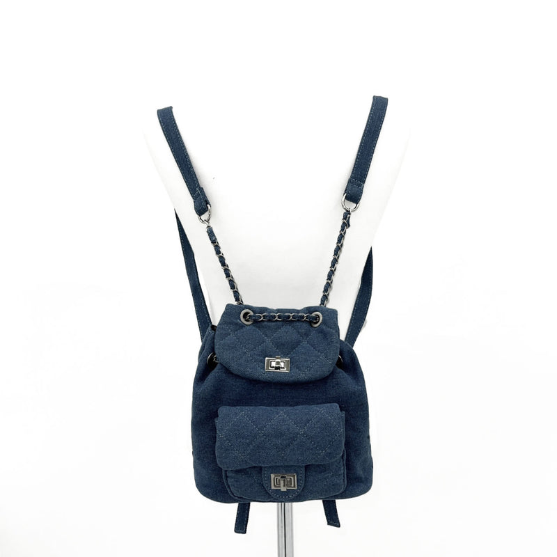 Denim leather quilted chain mini backpack (5 colors)