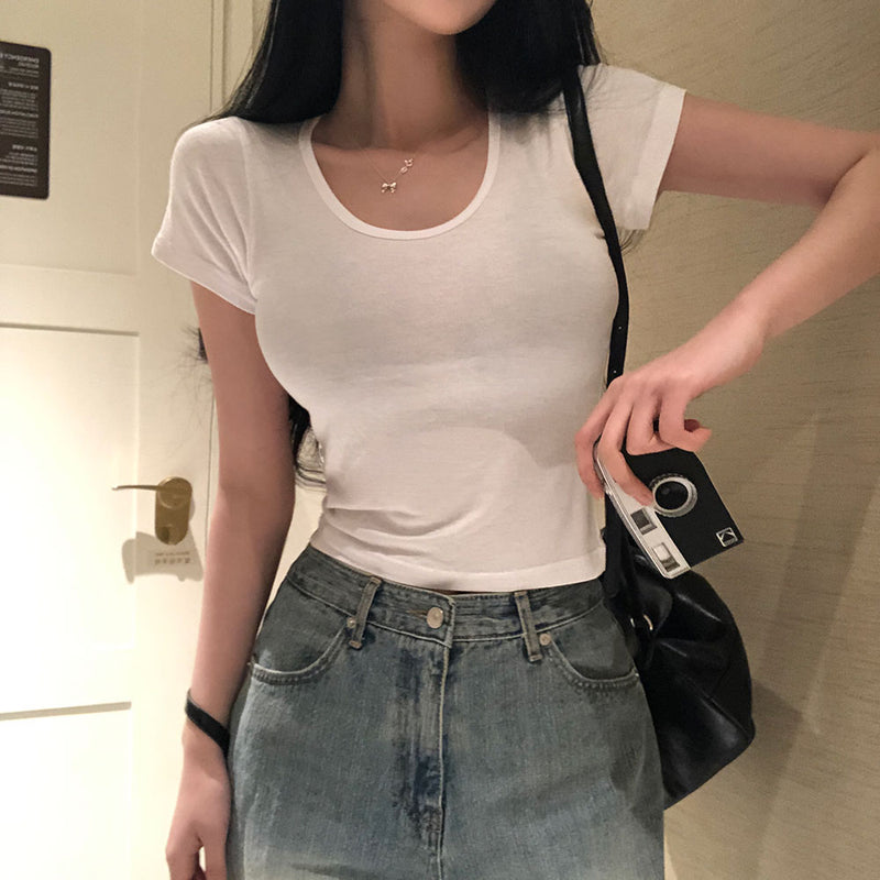 [BELLIDE MADE] Jade Slender Plain Short-Sleeved T-Shirt