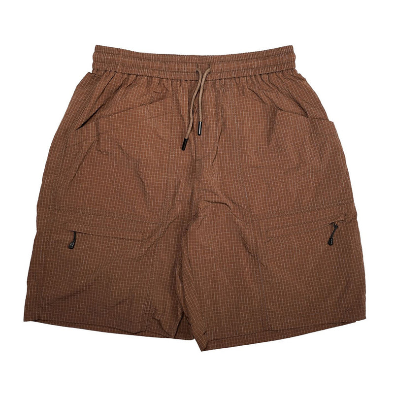 Coffee-colored drawstring multi-pocket capri pants