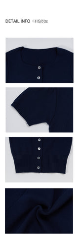Jolie square neck puff short sleeve knit Navy