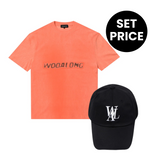 【SET】Pigment lettering graphic T-Shirts - ORANGE + Signature Logo ball cap - BLACK