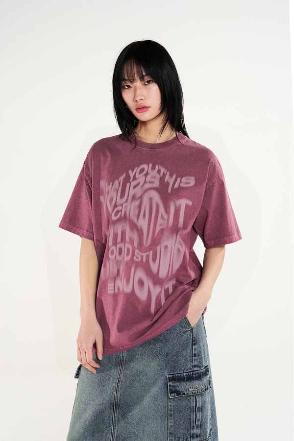 ウェーブ レタリング ピグメント オーバーフィット Tシャツ / Wave Lettering Pigment Oversized Fit T-shirt