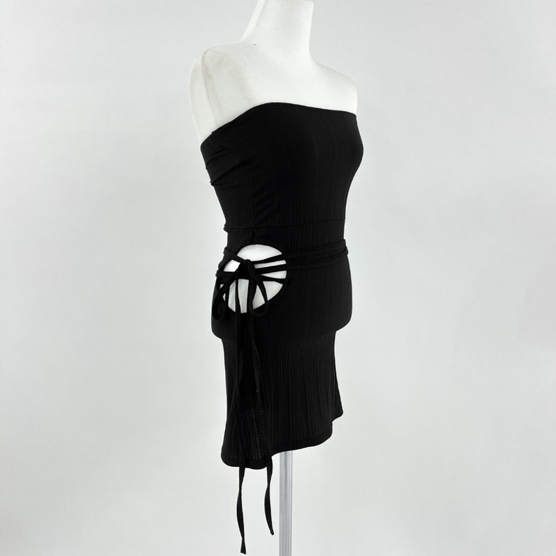 Side hole long strap sleeveless mini dress (2 colors)