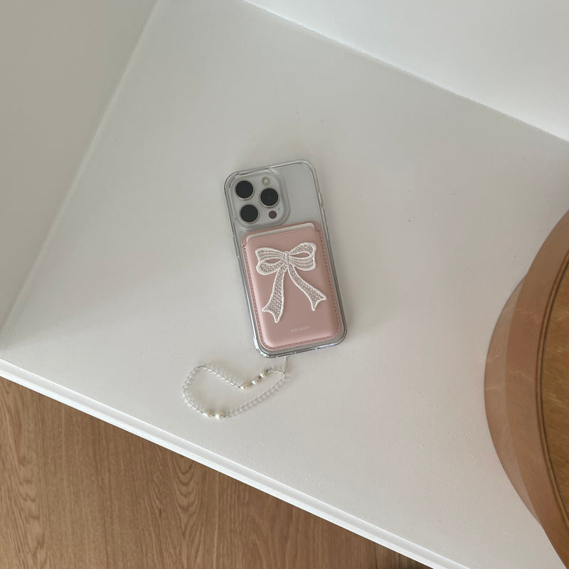 long ribbon MagSafe card case + Magsafe phone case [pink]