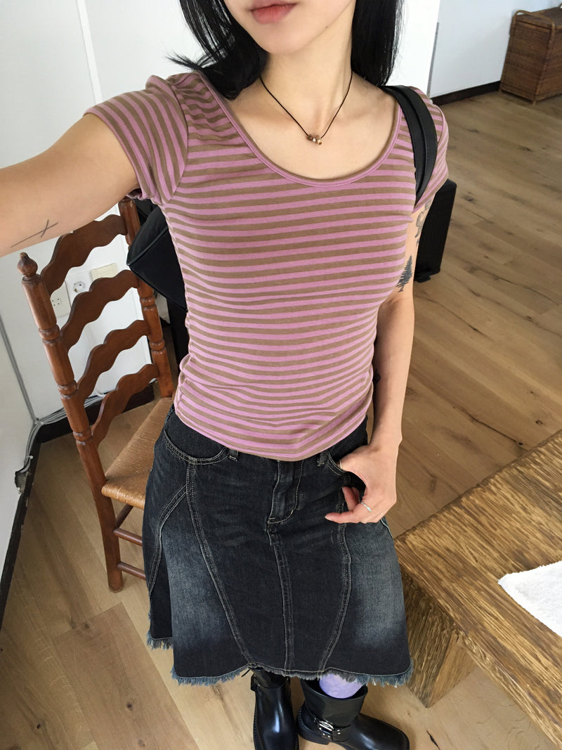 Lachu Vintage Striped Slim Short Sleeve T-Shirt