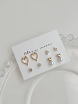 [4 set] lovely heart pearl earrings set 